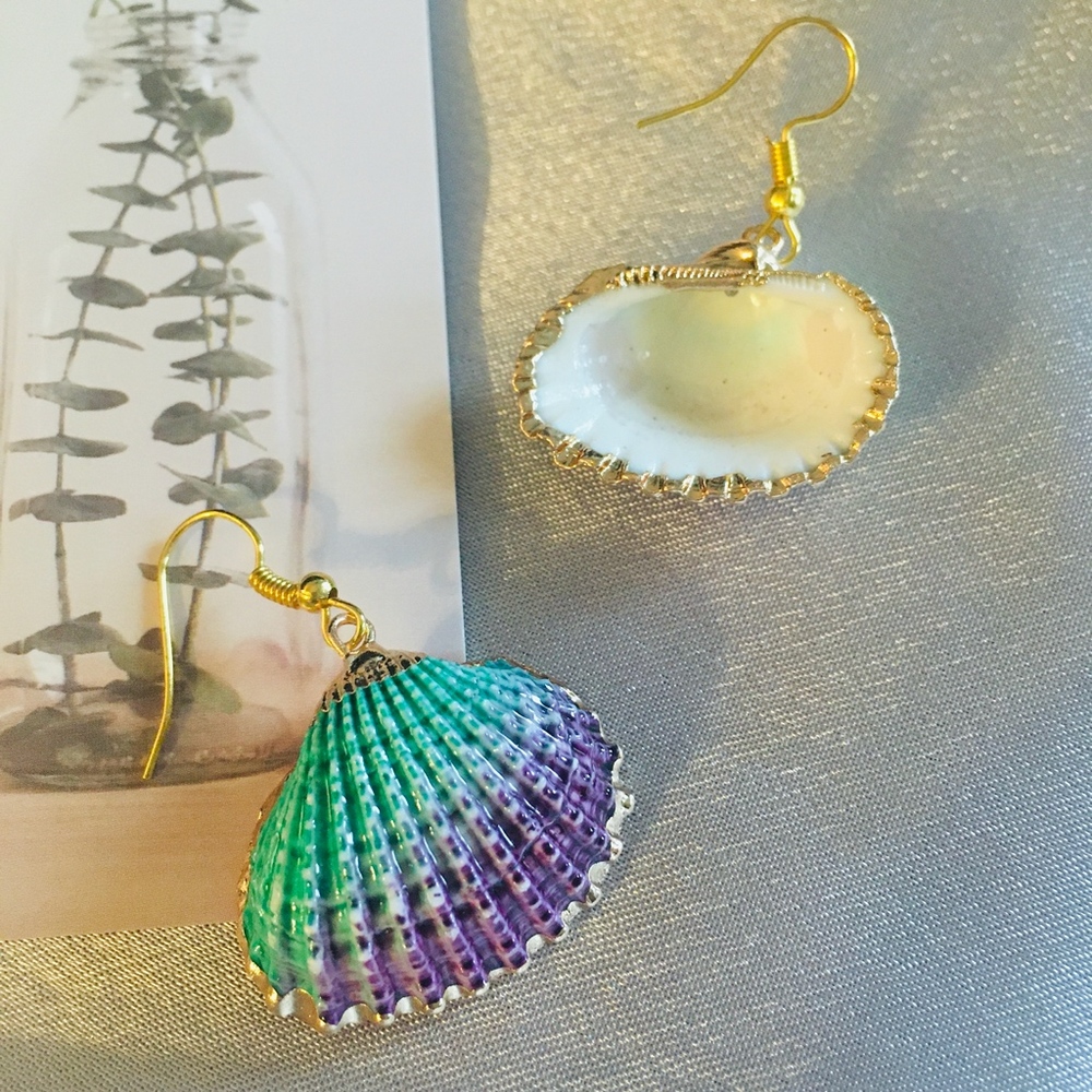 Rainbow Shell Gold-Dipped Beach Hook Earrings - Picture 3 of 4